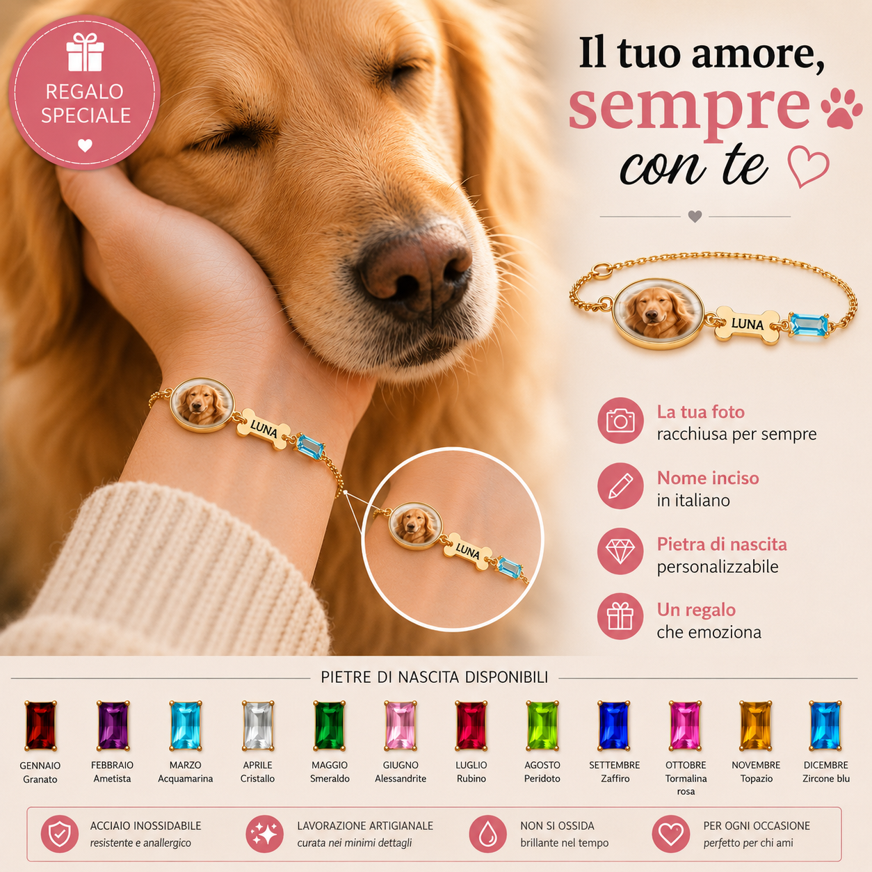 Cuore a 4 Zampe – Bracciale Personalizzato