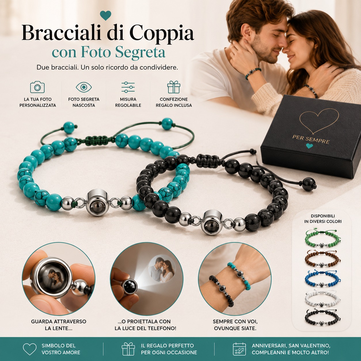 ❤️ Bracciali di Coppia con Foto Segreta