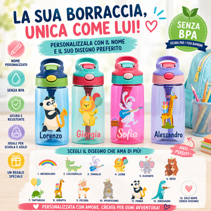 Borraccia Personalizzata per Bambini – Nome + Disegno 🎒
