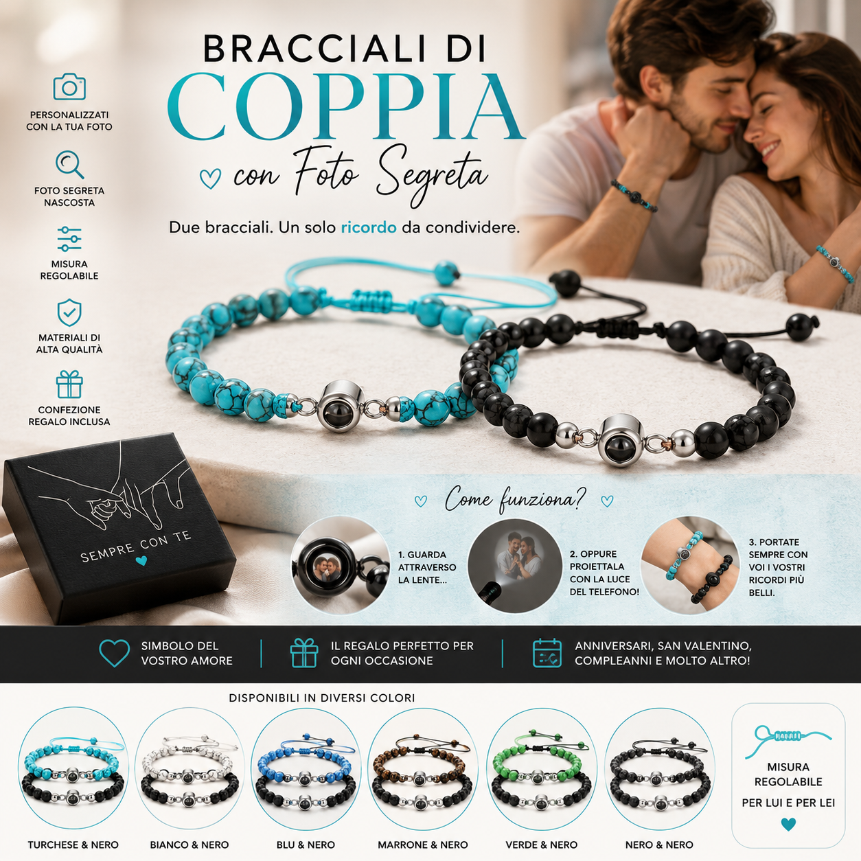 ❤️ Bracciali di Coppia con Foto Segreta